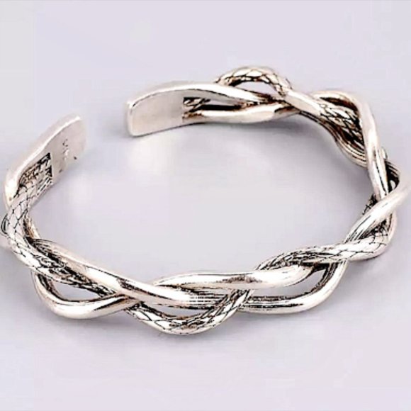 BRAIDED  BANGLE BRACELET  STER LING SILVER  STAMPED .925 - Picture 1 of 10